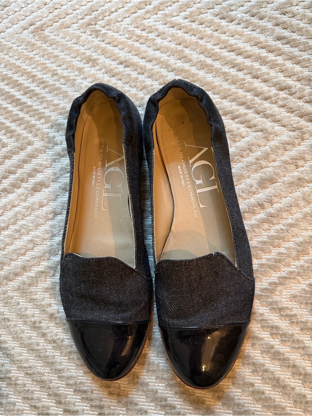 AGL Navy Blue Denim and Patent Toe Women’s Slip-On Flats